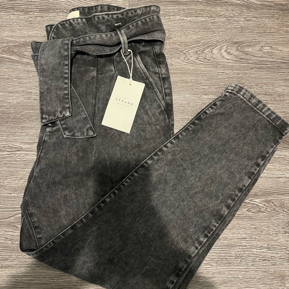 NWT Sezane Austin Trousers Washed Black US 10